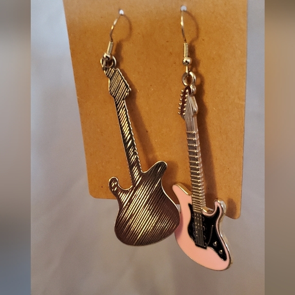 Pink Guitar Earrings - Picture 3 of 3